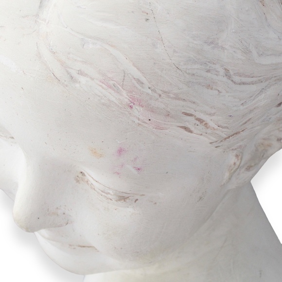 Vintage Plaster Bust Sculpture of Young Smiling Girl / Child with Braids Statue - Picture 7 of 11